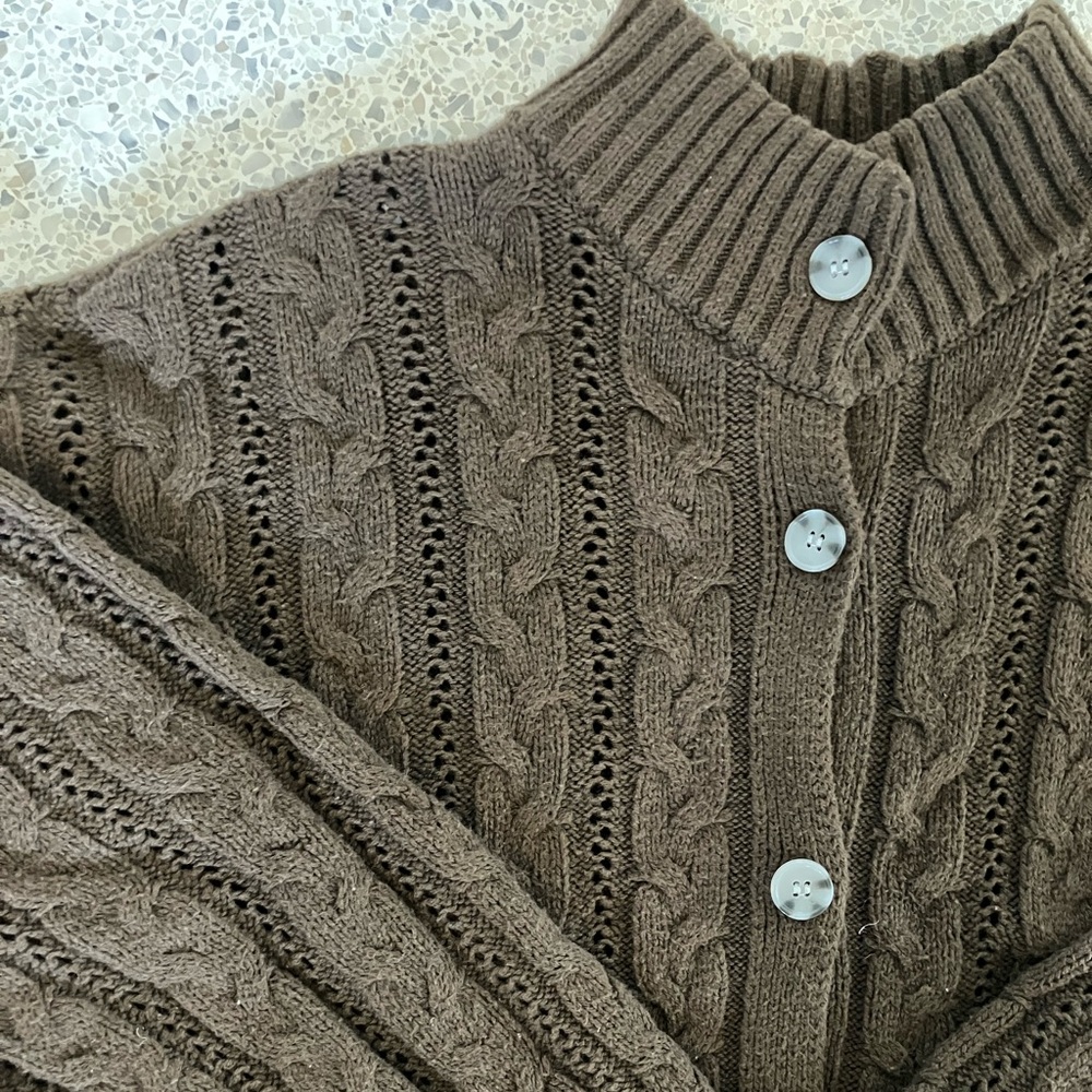 Able Ruth Cable Knit Cropped Cardigan, Brown, Size Medium - Picture 4 of 7